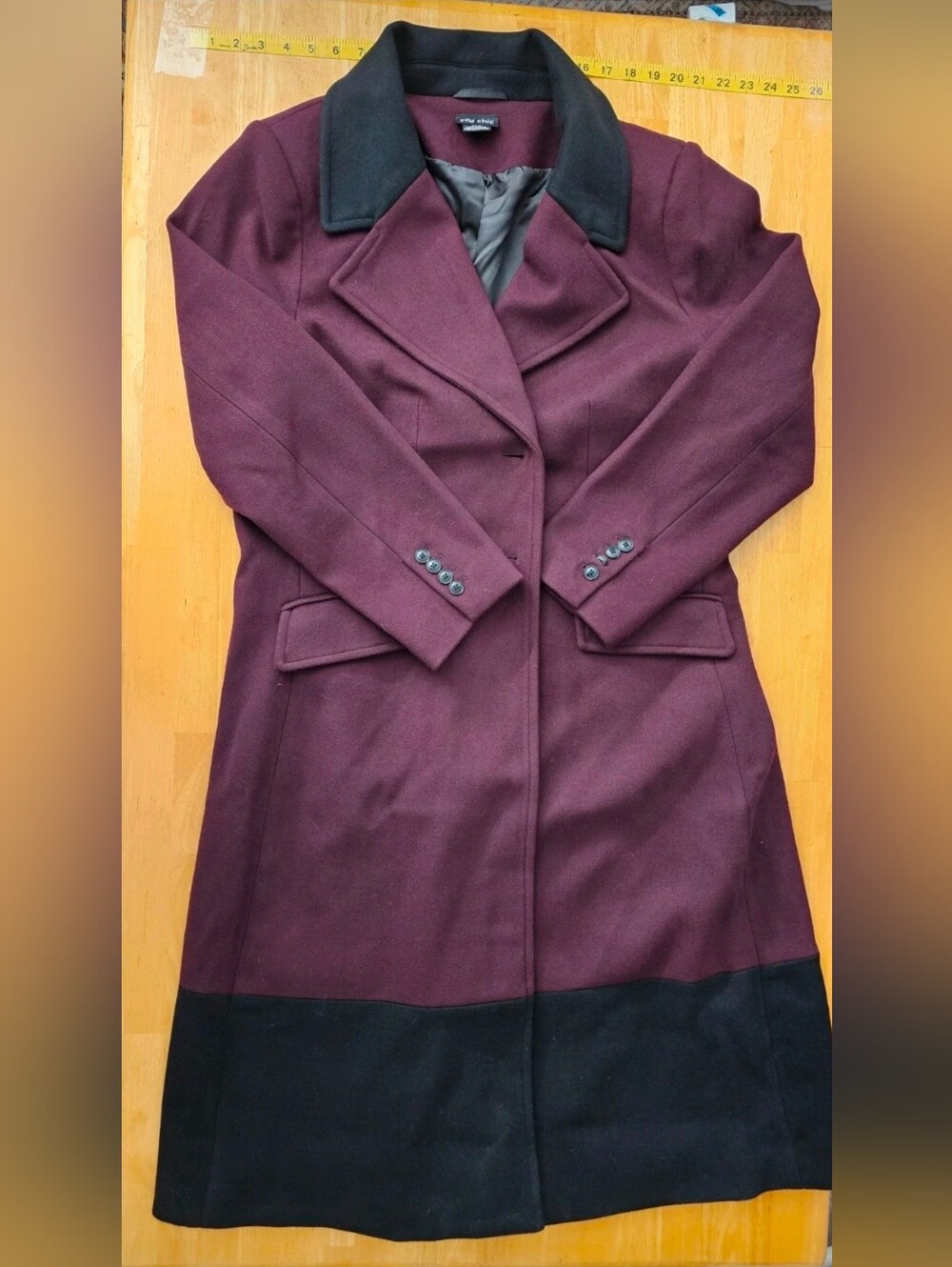 City Chic Burgundy Trench Coat with Black Trim